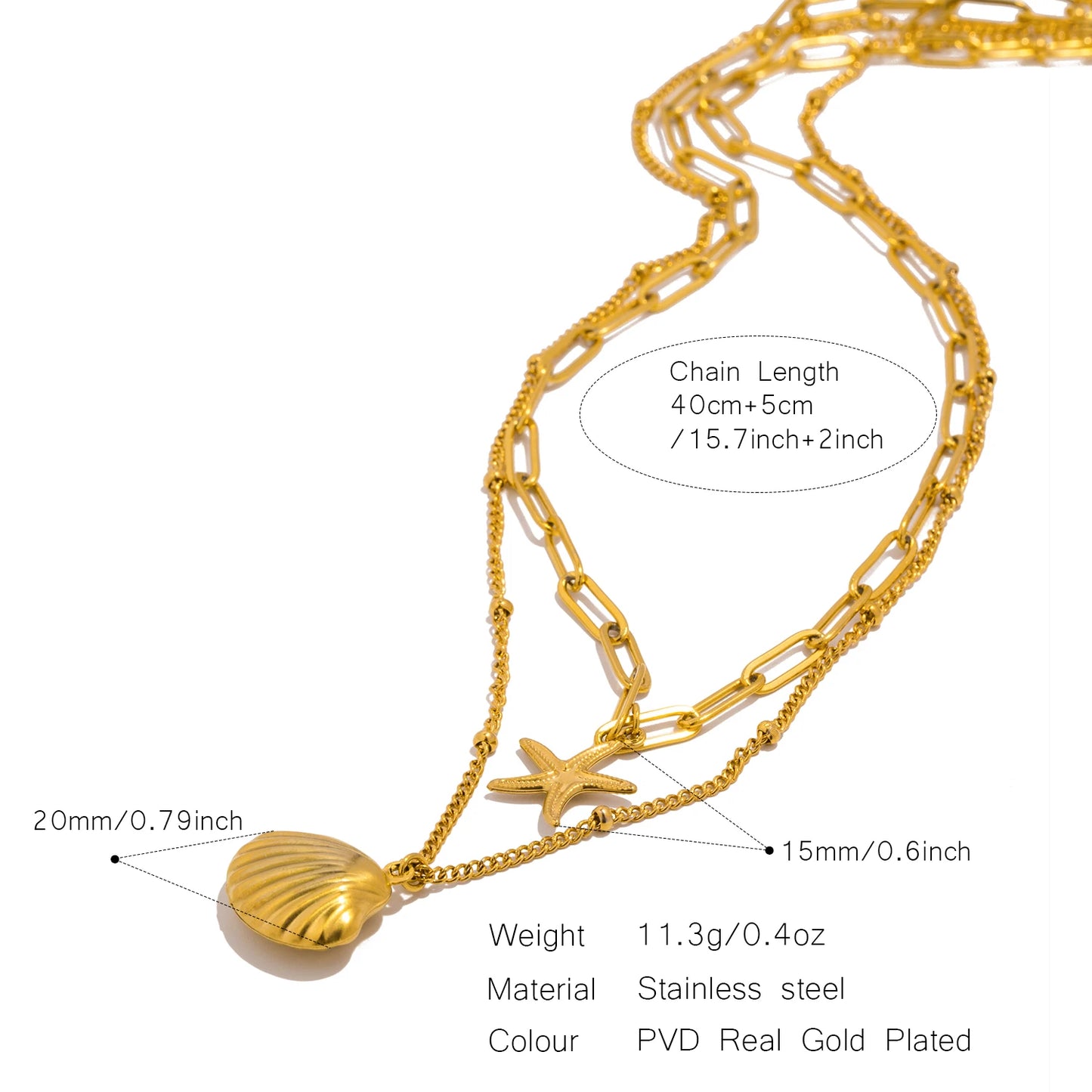 Gold Layered Seashell & Starfish Pendant Necklace