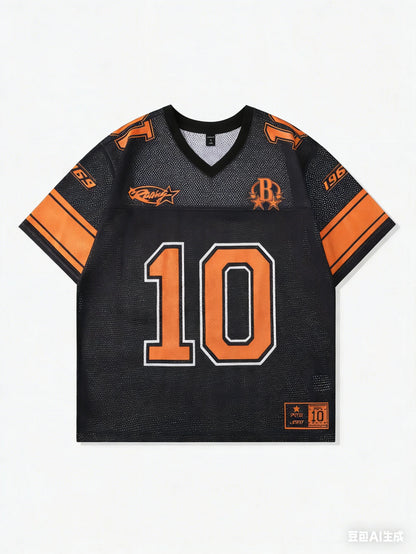 Number 10 Oversized Jersey T-Shirt Women V-Neck Sport Style Casual Summer Streetwear Tee