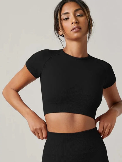 Women’s Cropped Athletic T-Shirt – Slim Fit Short Sleeve Workout Top for Gym & Yoga