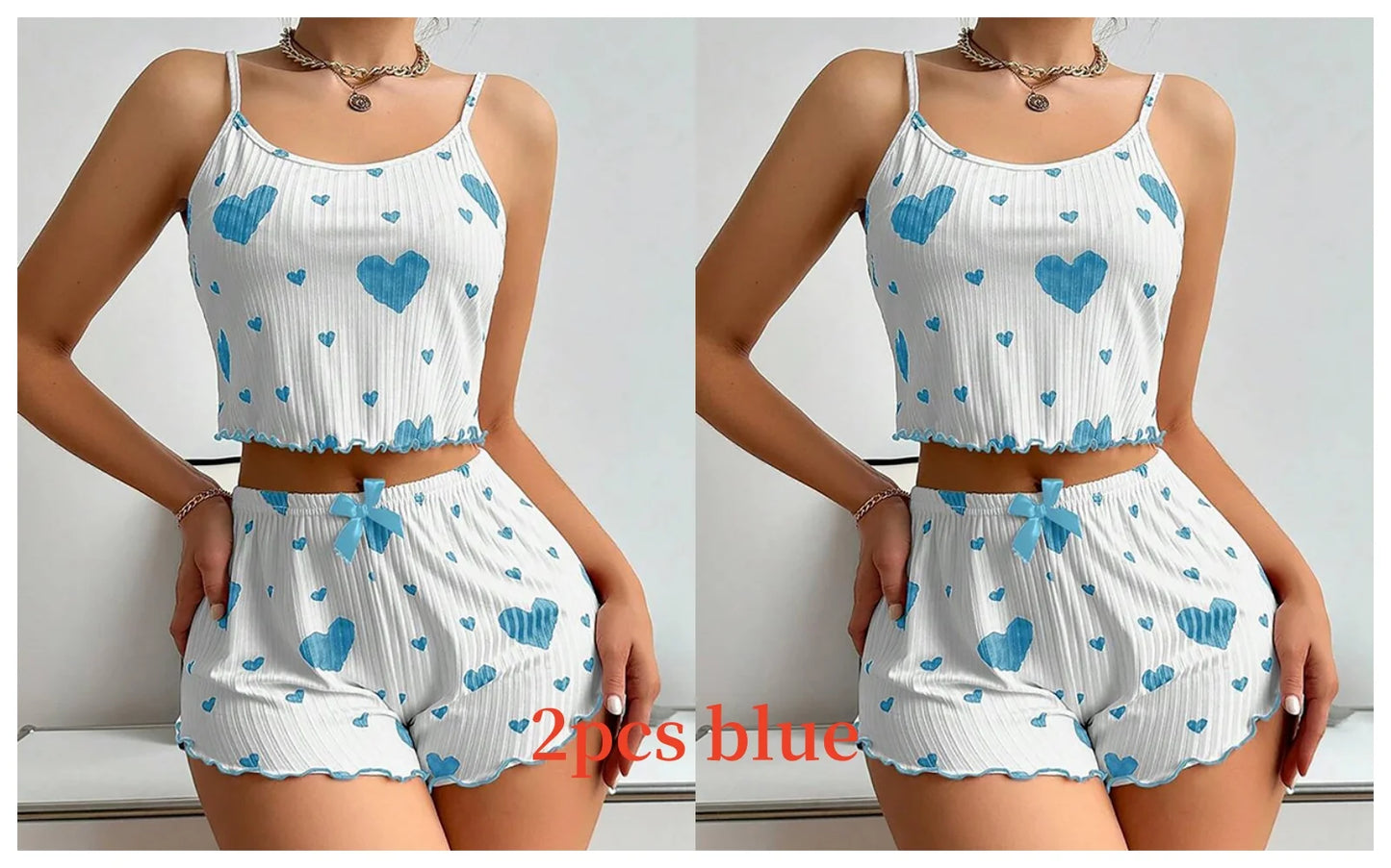 Cute Heart Print Pajama Romper – Women’s Sleeveless Summer Lounge Wear
