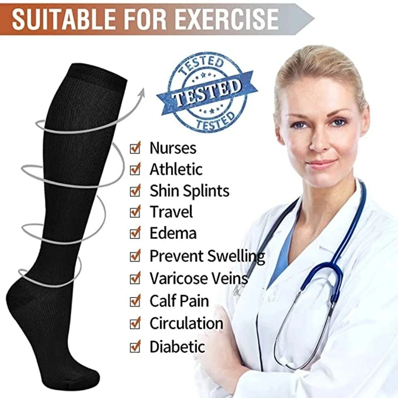 2 Pairs Women Knee High Compression Socks 2 Pairs – Breathable Stretch Long Socks for Travel & Daily Wear