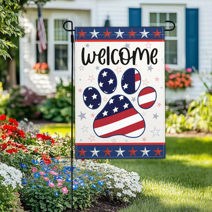 4th of July Garden Flag Dog Paw Prints Independence Memorial Day Patriotic Garden Flags for Outside 12x18 Inch Double Sided
