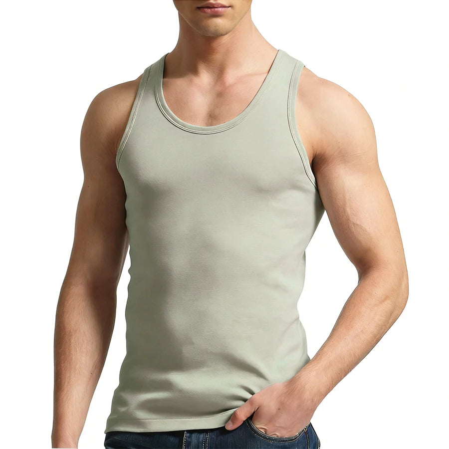 Tank Tops Men 2026 Summer 100% Cotton Cool Fitness Vest Sleeveless Tops Gym Slim Colorful Casual Undershirt