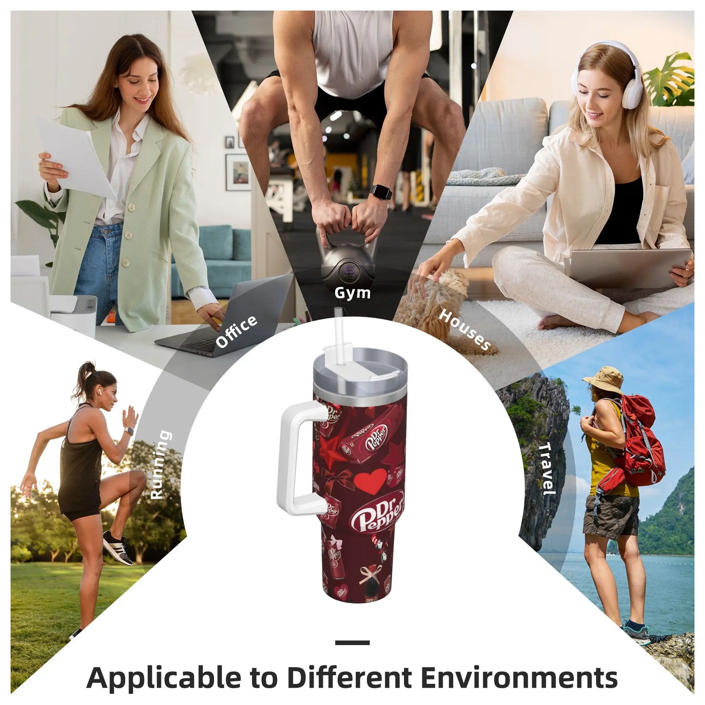 Dr Pepper Inspired Tumbler Cup – 40oz Stainless Steel Travel Mug with Handle