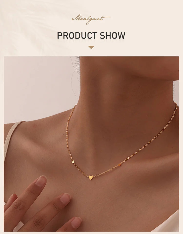 Dainty Gold Heart Necklace – Minimalist Tiny Heart Chain Necklace for Women