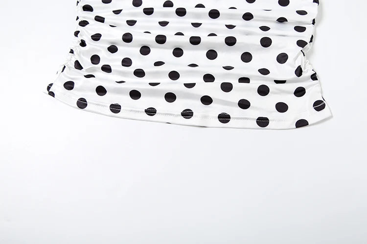 Polka Dots Tank Tops Women Sexy Low-Neck Off Shoulders Backless Street Fashion Versatile Style Ruched Elegant Outfits