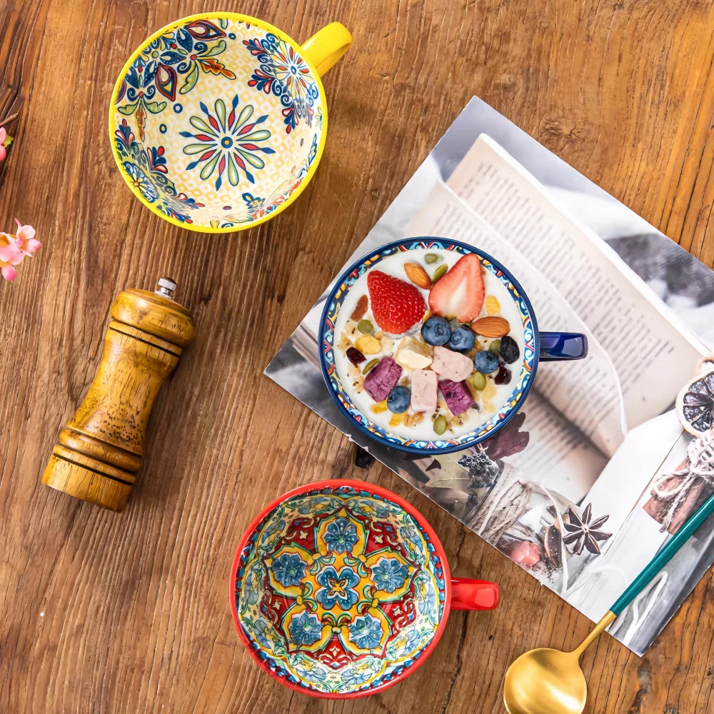 Colorful Ceramic Coffee Mug Set – Vintage Floral Tea Cups for Espresso, Cappuccino & Cozy Kitchen Decor