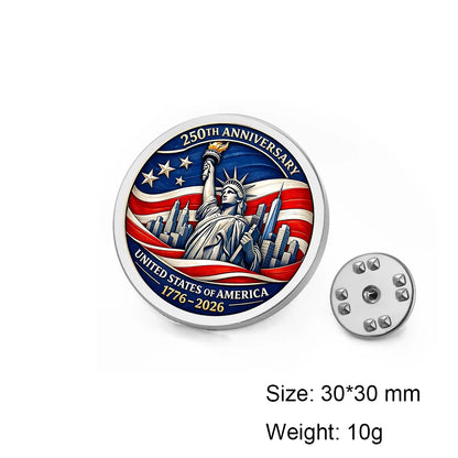 USA 250th Anniversary Round Pin Brooch – 30mm Patriotic Badge