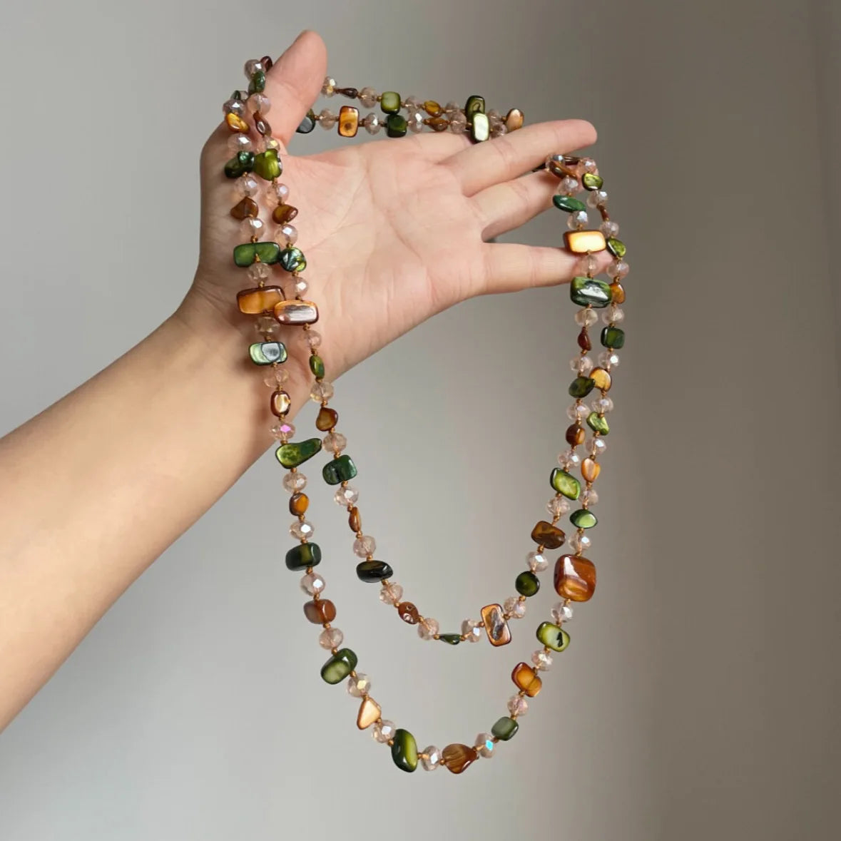 Bohemian Colorful Irregular Shell Beaded Necklace Long Sweater Chain Accessory Vintage Style Women's Holiday Fashion Jewelry