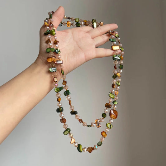 Bohemian Colorful Irregular Shell Beaded Necklace Long Sweater Chain Accessory Vintage Style Women's Holiday Fashion Jewelry