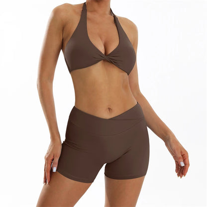 Women’s Seamless Yoga Set – Criss Cross Sports Bra & High Waisted Leggings Gym Outfit for Workout, Fitness & Activewear