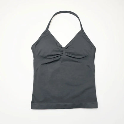 Pink Halter Neck Ruched Active Tank Top