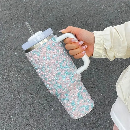 40oz Diamond Stainless Steel Tumbler with Handle Insulated Thermal Mug