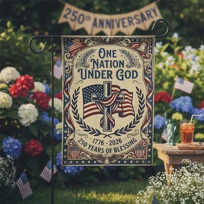USA 250 Years Garden Flag, Patriotic 4th of July Gift, One Nation Under God Flag