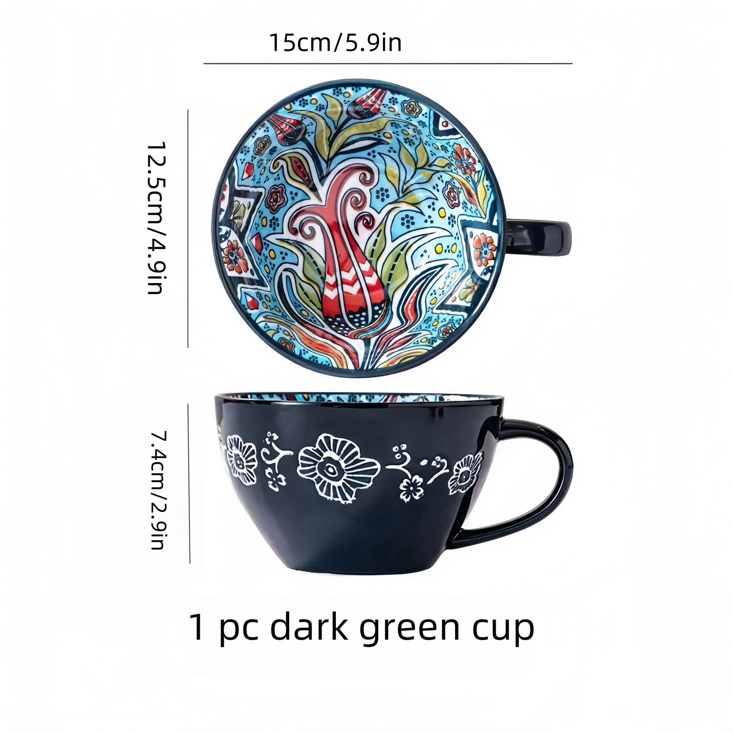 Colorful Ceramic Coffee Mug Set – Vintage Floral Tea Cups for Espresso, Cappuccino & Cozy Kitchen Decor