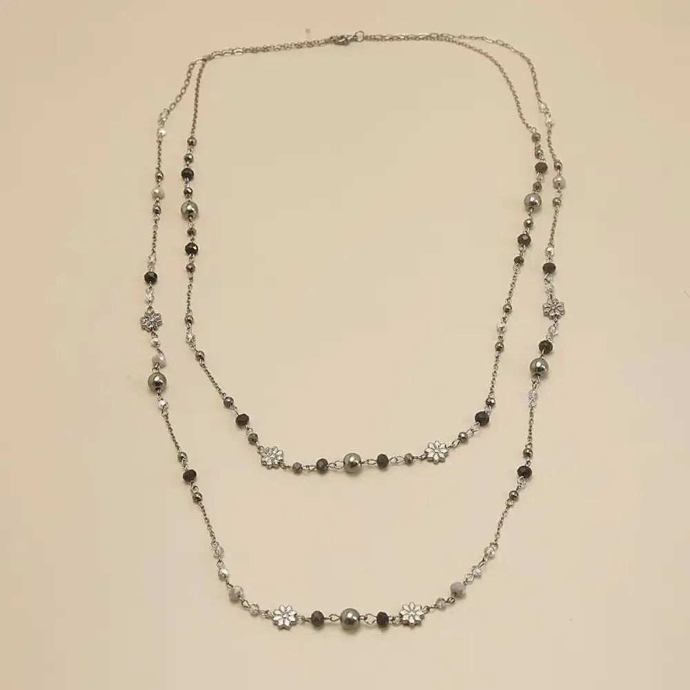 Vintage Layered Beaded Necklace – Boho Long Chain Pendant Necklace for Women