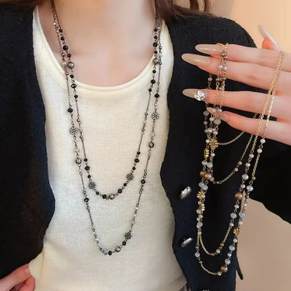 Vintage Layered Beaded Necklace – Boho Long Chain Pendant Necklace for Women