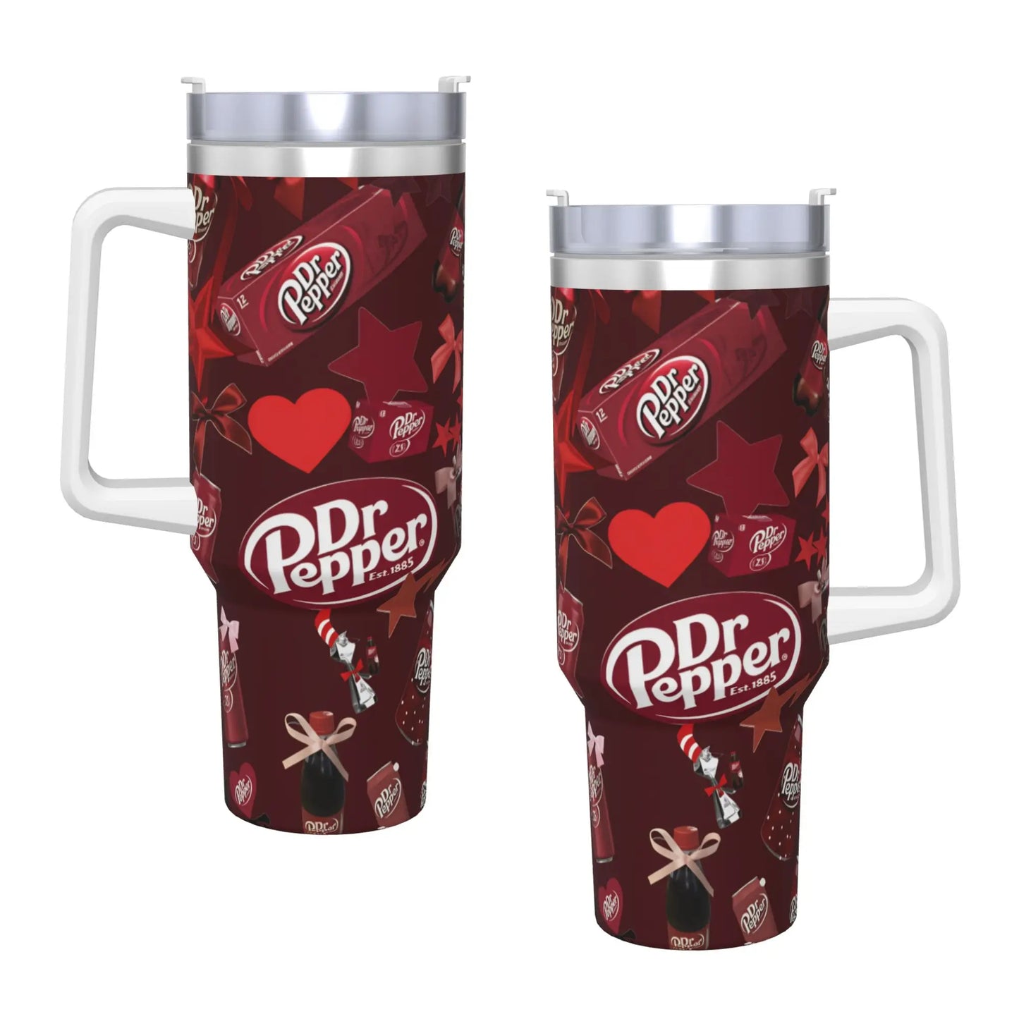 Dr Pepper Inspired Tumbler Cup – 40oz Stainless Steel Travel Mug with Handle