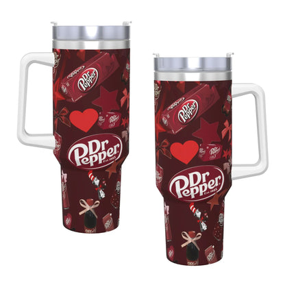 Dr Pepper Inspired Tumbler Cup – 40oz Stainless Steel Travel Mug with Handle