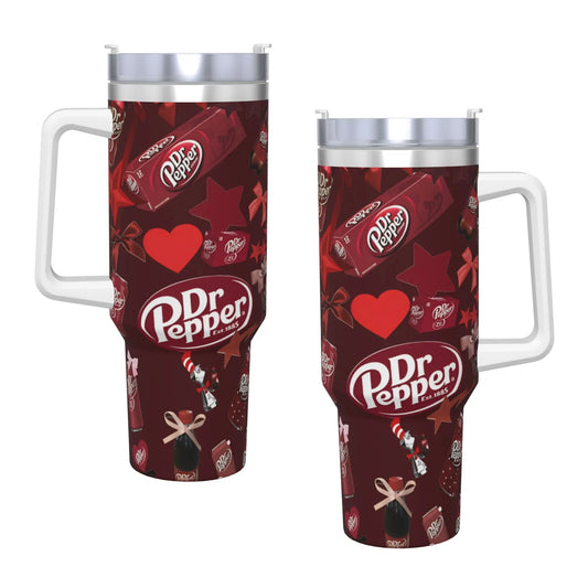 Dr Pepper Inspired Tumbler Cup – 40oz Stainless Steel Travel Mug with Handle