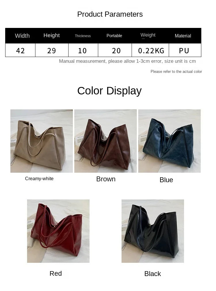 Vintage Leather Hobo Tote Bag – Large Capacity Slouchy Shoulder Handbag for Women