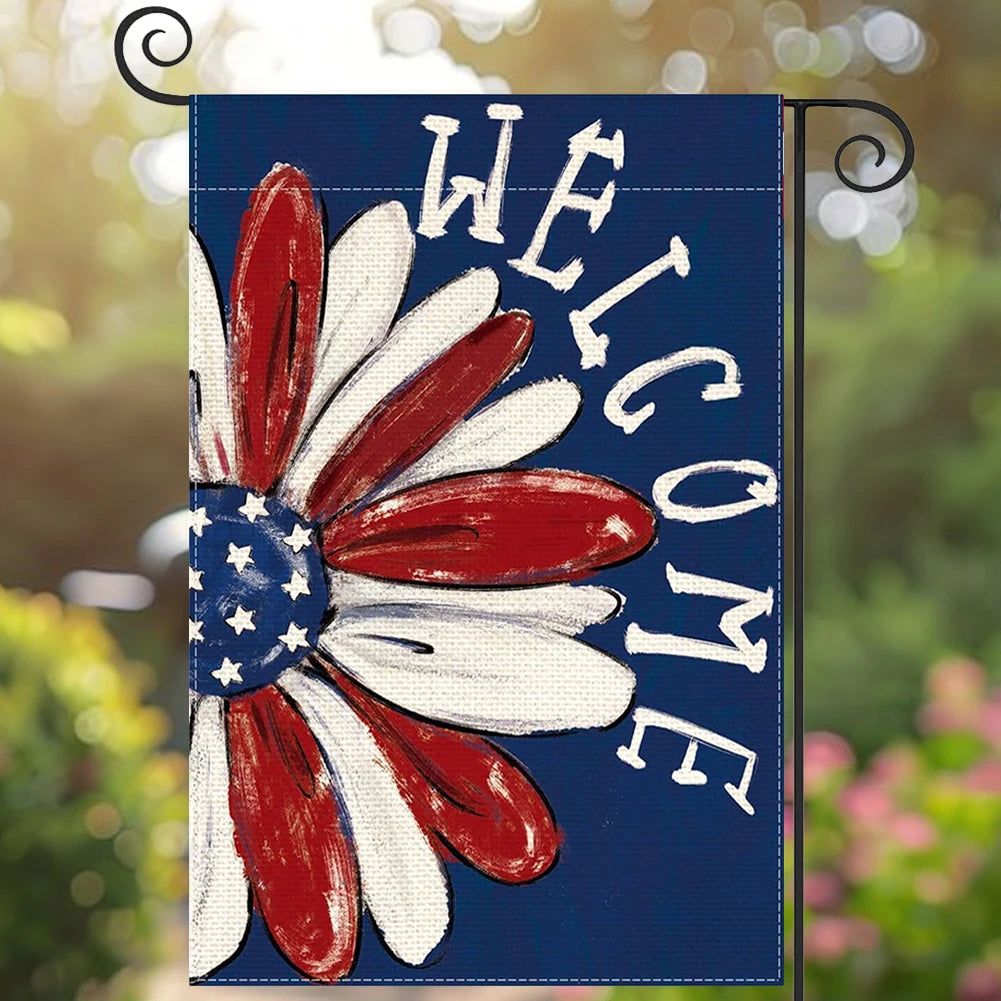 Patriotic Garden Flag July 4th Memorial Day Floral Flag Independence Day Welcome Yard Flag for Yard Outdoor Decoration