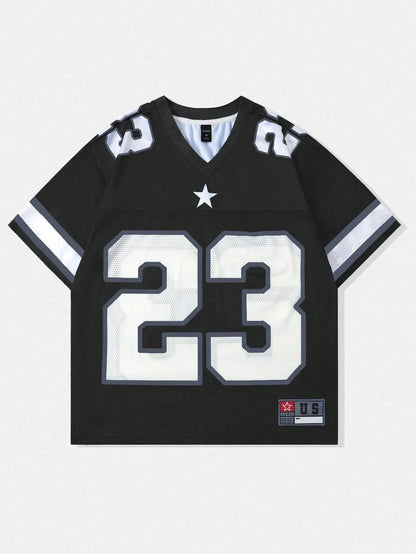 2026 New Hot Women's Summer Y2K Fashion Casual Shirt Street Retro Hip Hop 23 Shirt V-Neck Loose Breathable Quick Drying T-Shirt