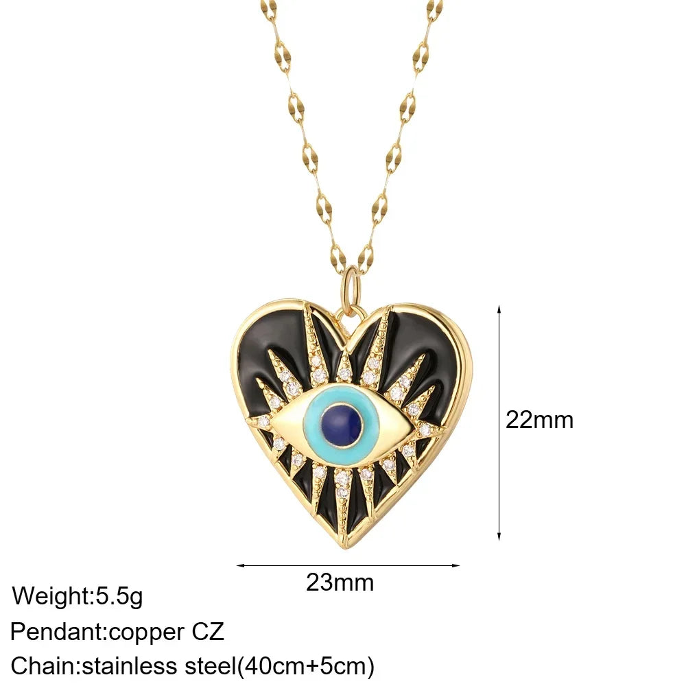 Gold Charm Pendant Necklace Collection – Celestial Eye Heart Sun Moon Layered Necklaces for Women