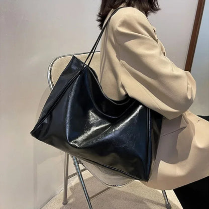 Vintage Leather Hobo Tote Bag – Large Capacity Slouchy Shoulder Handbag for Women
