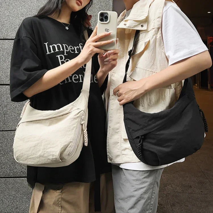 Casual Nylon Crescent Shoulder Bag – Lightweight Slouchy Crossbody Hobo Bag for Women