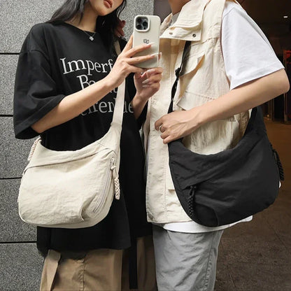 Casual Nylon Crescent Shoulder Bag – Lightweight Slouchy Crossbody Hobo Bag for Women