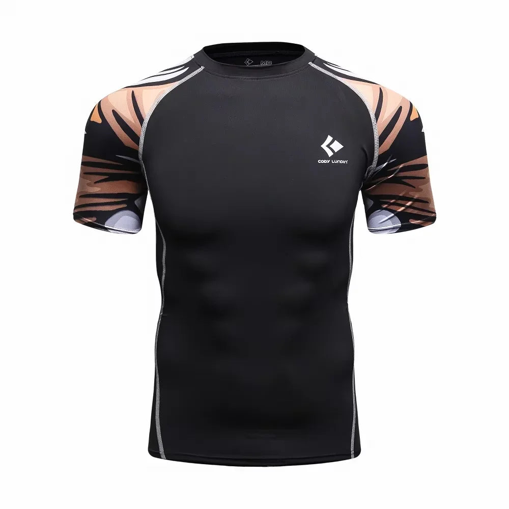 BJJ Rash Guard Men Short Sleeve MMA Compression Shirt No Gi Training Top