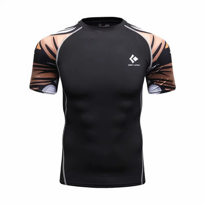 BJJ Rash Guard Men Short Sleeve MMA Compression Shirt No Gi Training Top