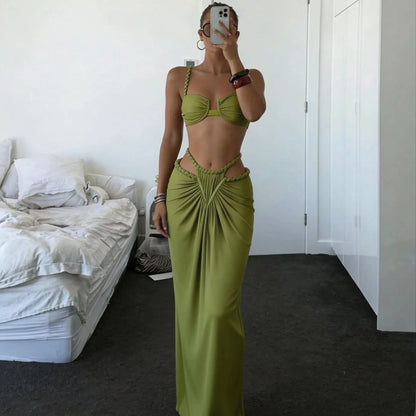 Braided 3 Piece Bikini Set Women Solid Swimwear Sexy Beachwear Swimsuit