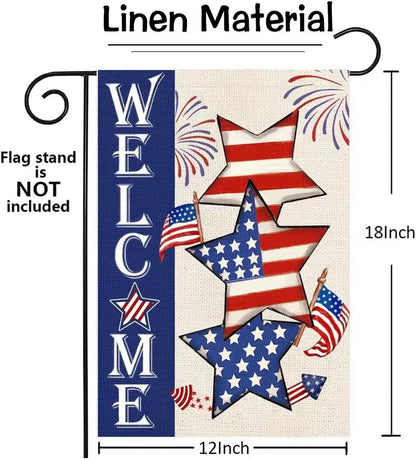 4th of July Patriotic Welcome Garden Flag 12x18 Vertical Double Sided Flag Stars Red Blue Memorial Day Independence Day