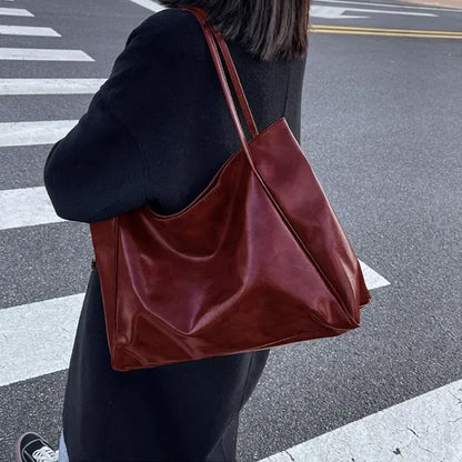 Vintage Leather Hobo Tote Bag – Large Capacity Slouchy Shoulder Handbag for Women