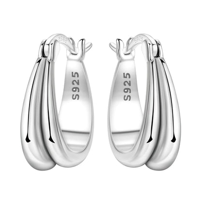 925 Sterling Silver Hoop Earrings – Minimalist Layered Huggie Earrings for Women