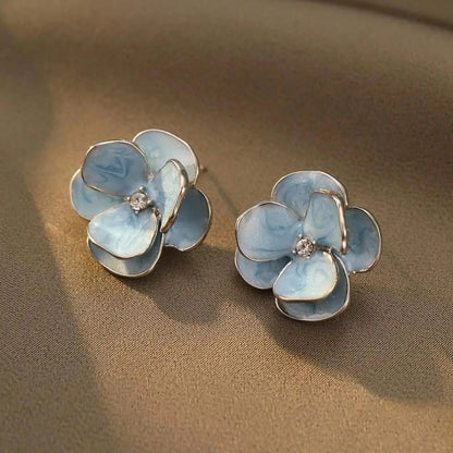 Blue Flower Stud Earrings – Elegant Floral Crystal Earrings for Women Vintage Jewelry