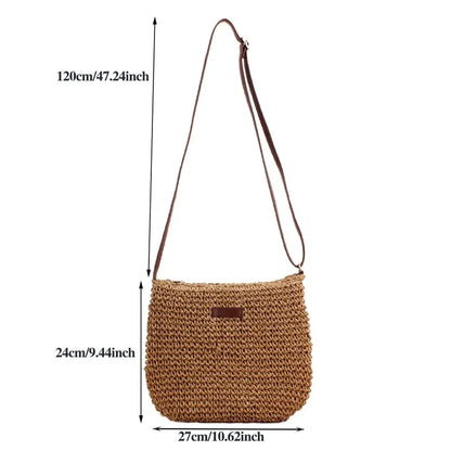 Boho Straw Crossbody Bag – Woven Rattan Shoulder Purse for Women Summer Style
