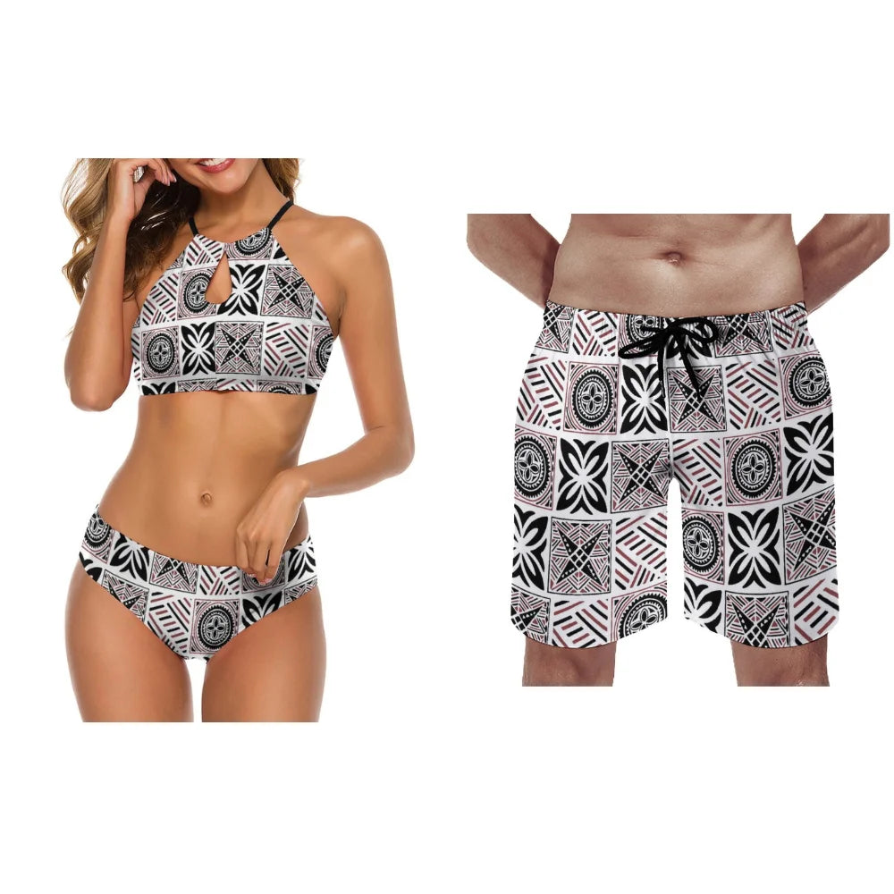 Tropical Couple Swimsuit Set – Sexy Bikini & Men’s Board Shorts