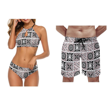 Tropical Couple Swimsuit Set – Sexy Bikini & Men’s Board Shorts