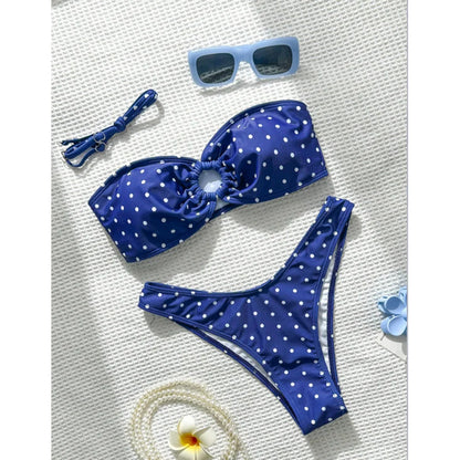 Polka Dot Bandeau Brazilian Bikini Set Women Two Piece Swimsuit Retro Summer Swimwear