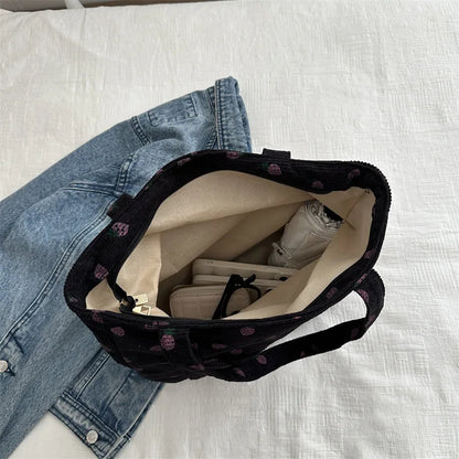 Cherry Print Canvas Tote Bag – Cute Aesthetic Shoulder Handbag for Women