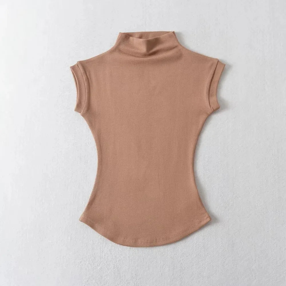 Women’s Sleeveless Turtleneck Top – Slim Fit Solid Basic Tee