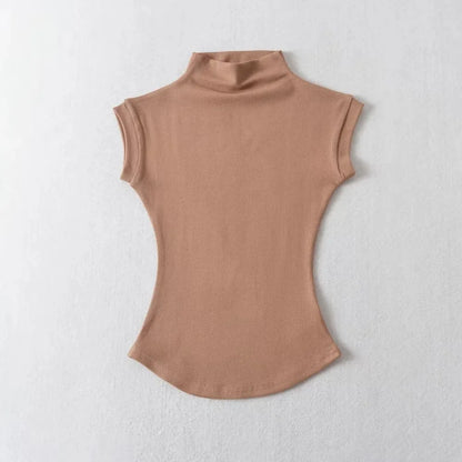 Women’s Sleeveless Turtleneck Top – Slim Fit Solid Basic Tee