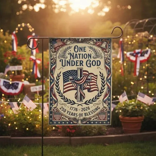 USA 250 Years Garden Flag, Patriotic 4th of July Gift, One Nation Under God Flag
