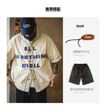 Men’s Oversized Streetwear Shirt – Japanese Retro Baseball Jersey