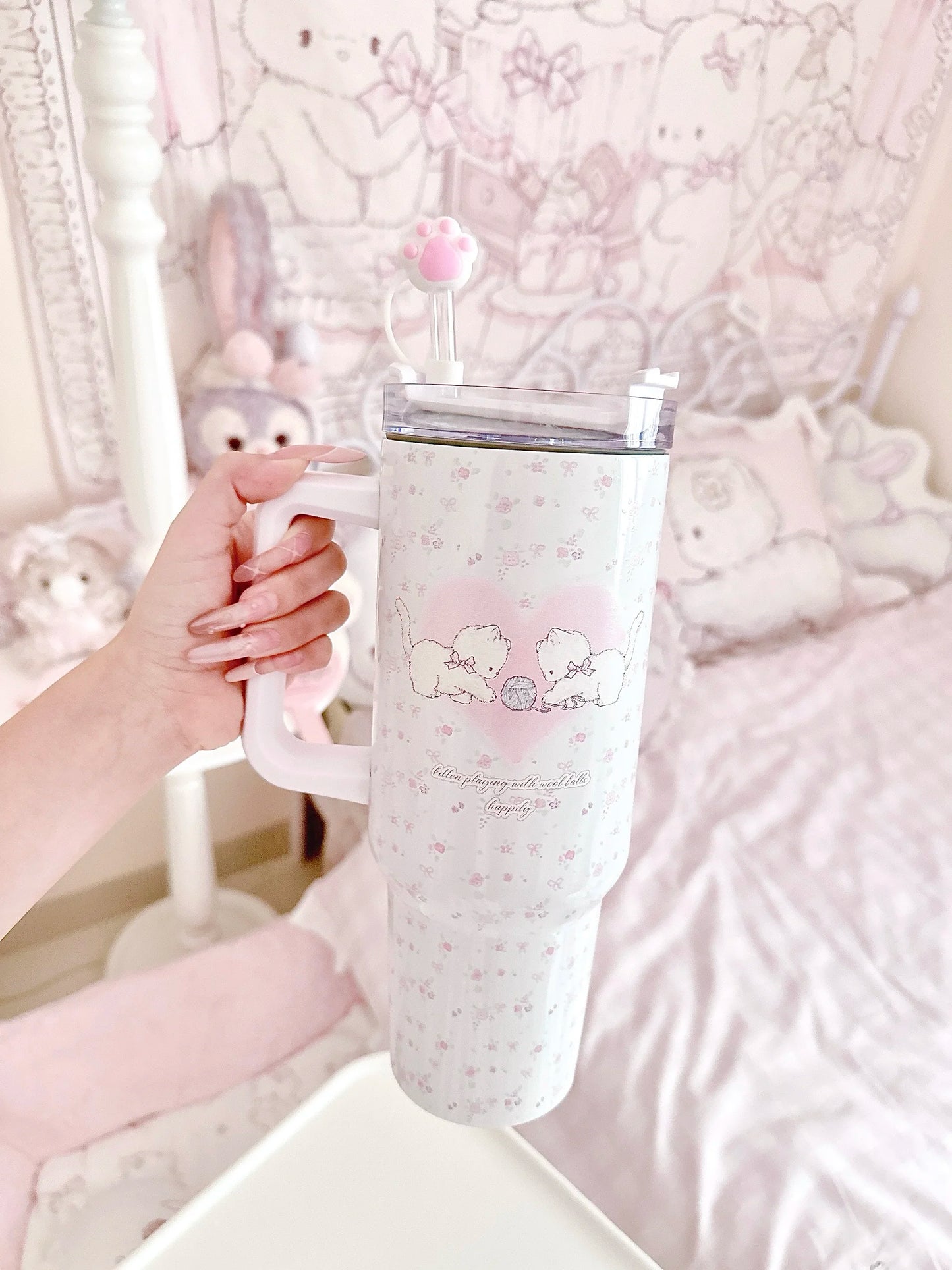 Cute Cat Stainless Steel Tumbler 40oz Insulated Water Bottle Travel Mug