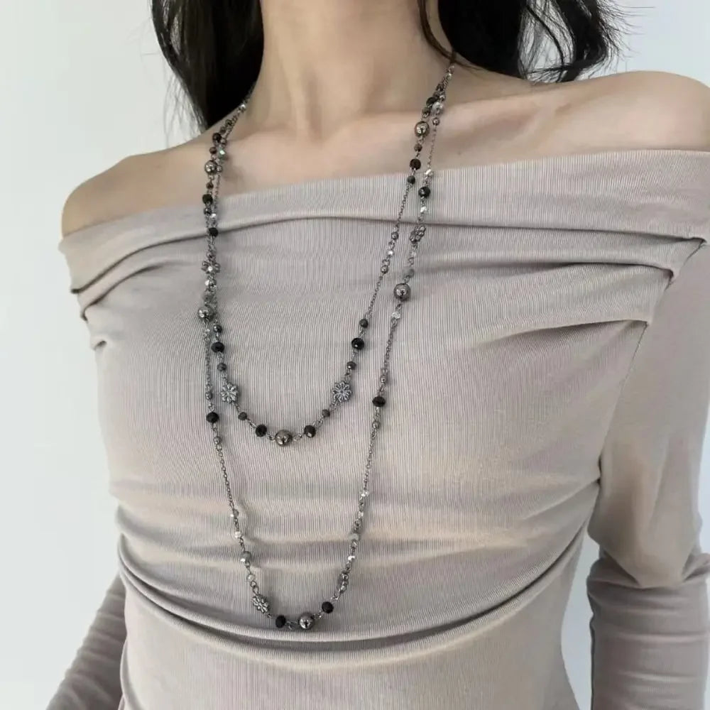 Vintage Layered Beaded Necklace – Boho Long Chain Pendant Necklace for Women