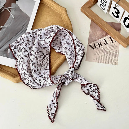 Retro Lace Scarf Sweet Flower Triangle Hair Scarf for Women Hair Band Thin Vintage Kerchief Bohe Flower Ribbon Travel Headwear ﻿